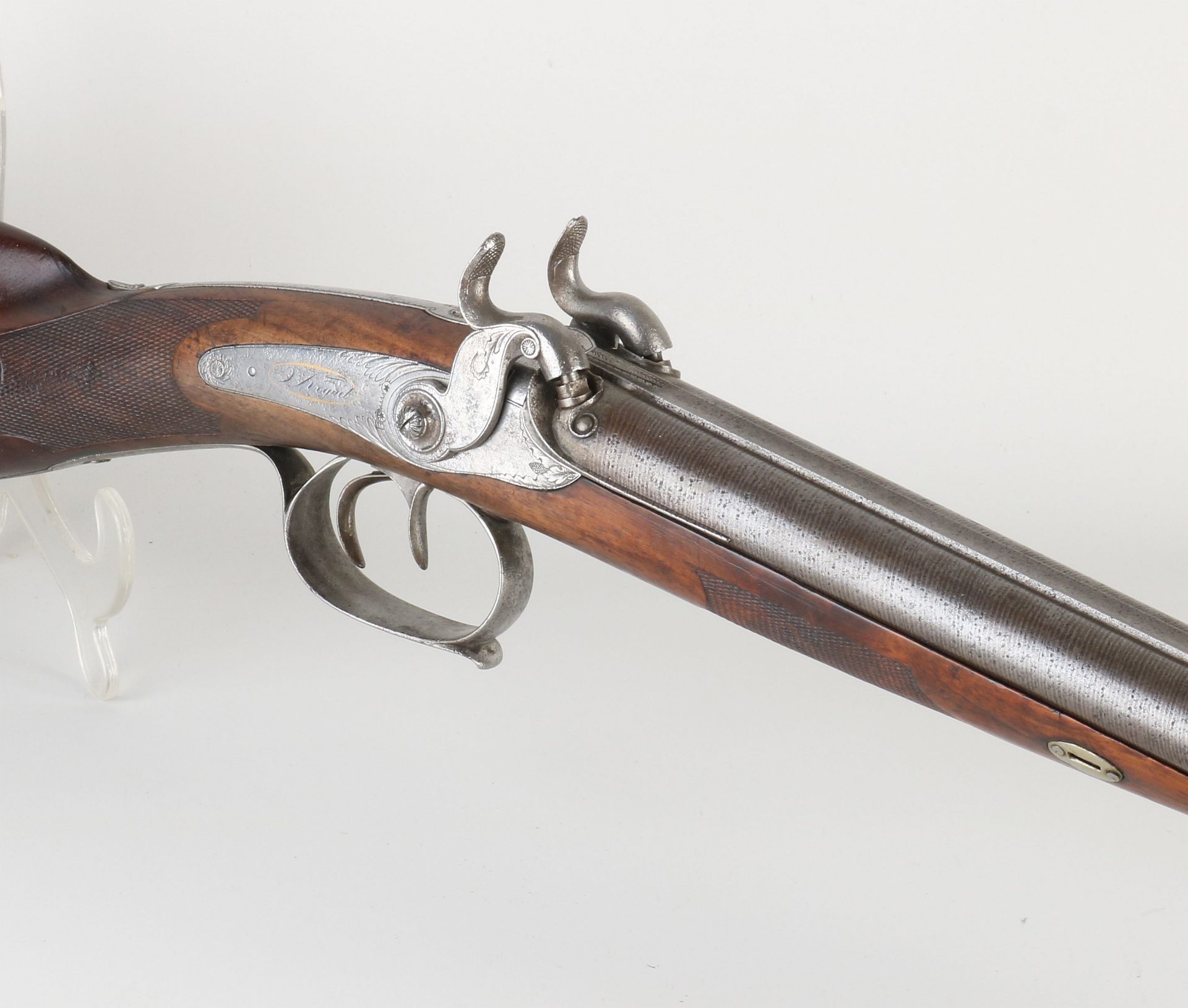 Antique double barrel shotgun, L 130 cm. - Image 2 of 2