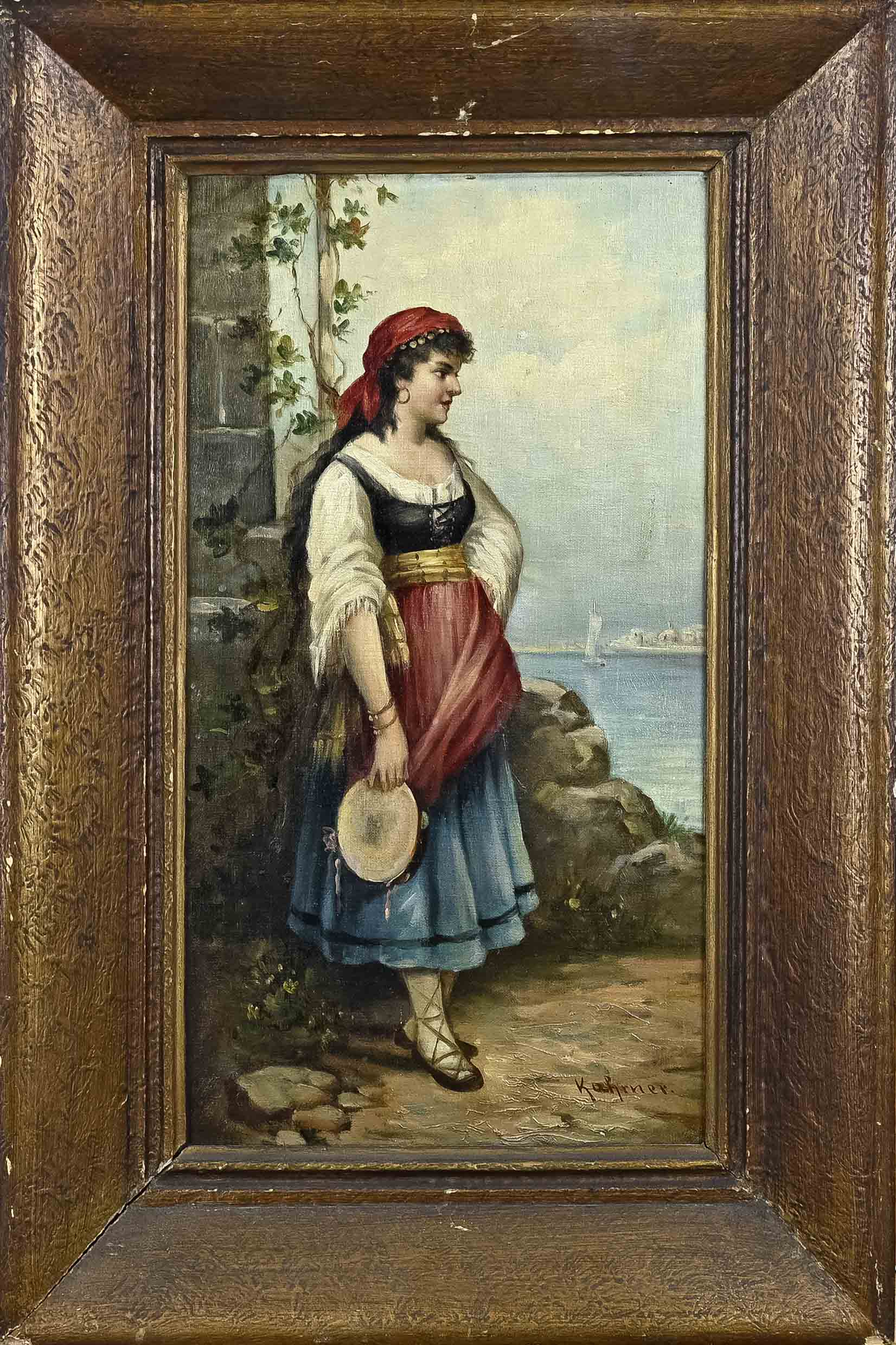 E. Kahrner, Italian woman with tambourine