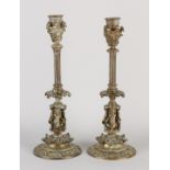 Two bronze candlesticks, H 31 cm.