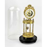 French skeleton mantel clock under bell jar, H 46 cm.