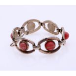 Silver bracelet with rhodochrosite