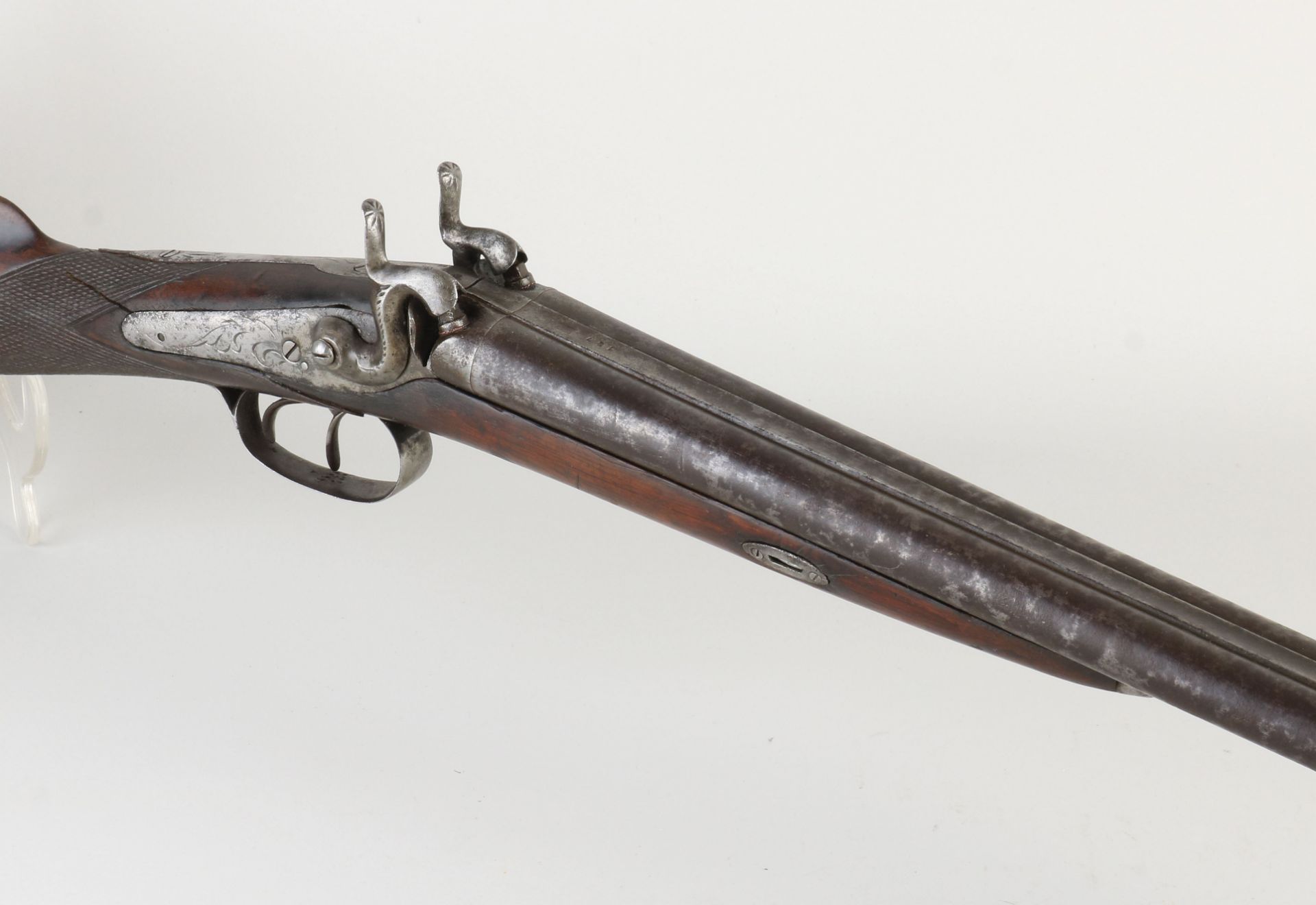 Antique double barrel shotgun, L 122 cm. - Image 2 of 2