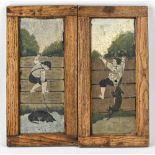 Two antique paintings painted on glass