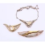 Silver brooches and choker, 3x