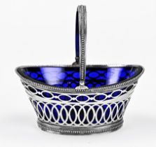 Silver basket with blue glass