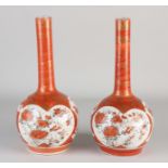 Two large Kutani pipe vases, H 24.5 cm.