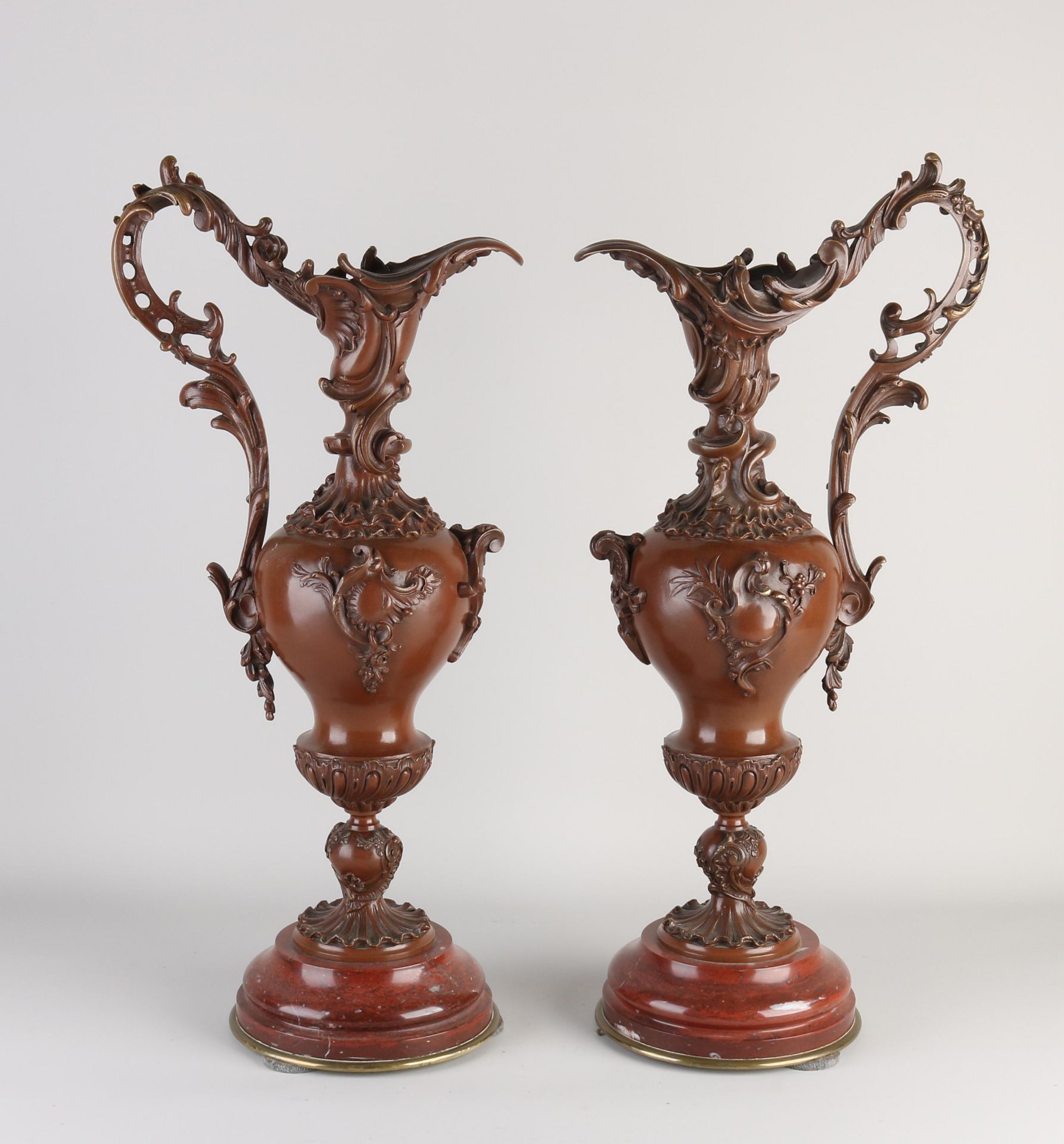 Two French bronze jugs, H 56 cm.