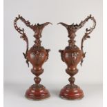 Two French bronze jugs, H 56 cm.