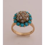 Gold ring with pearl and turquoise