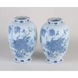 Two 18th century Delft vases, H 21 cm.