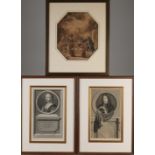 Three antique engravings/sepia