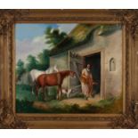 JF Herring, Barn with horses, dog and figure