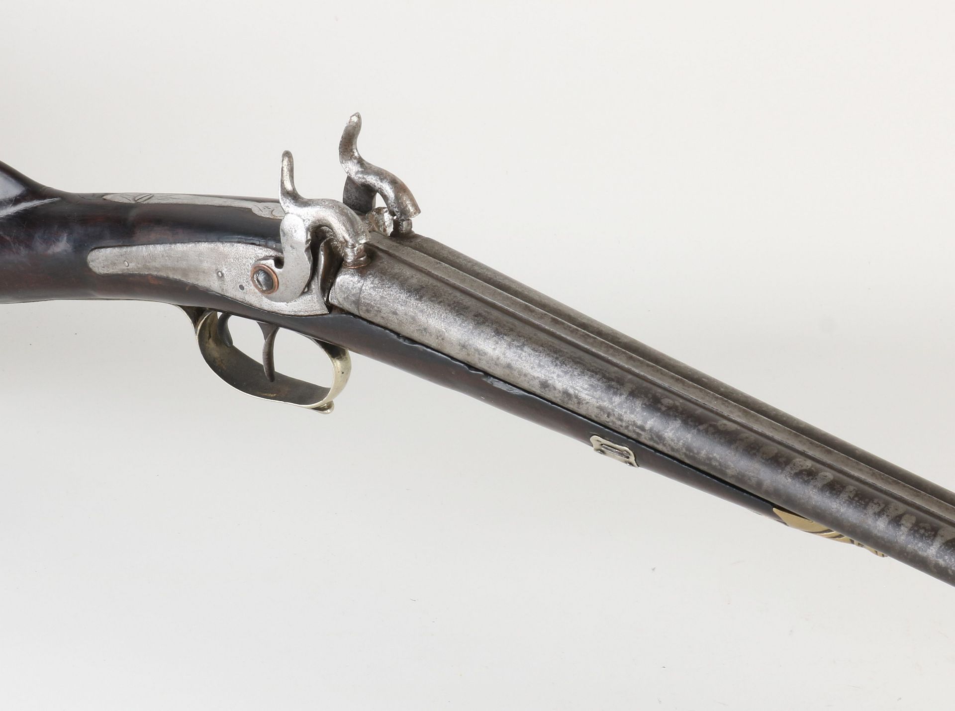 Antique double barrel percussion rifle, L 118 cm. - Image 2 of 2