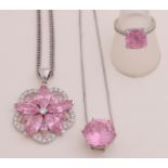 Lot of silver jewelry with pink stone