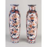 Two Imari roll vases, H 46.5 cm.