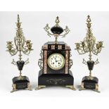 Three-piece French clock set, 1890