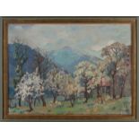 A. Potgieter, Mountain landscape with blossom trees