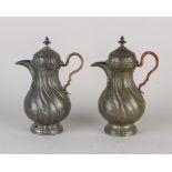 Two antique pewter wine pitchers, 1800