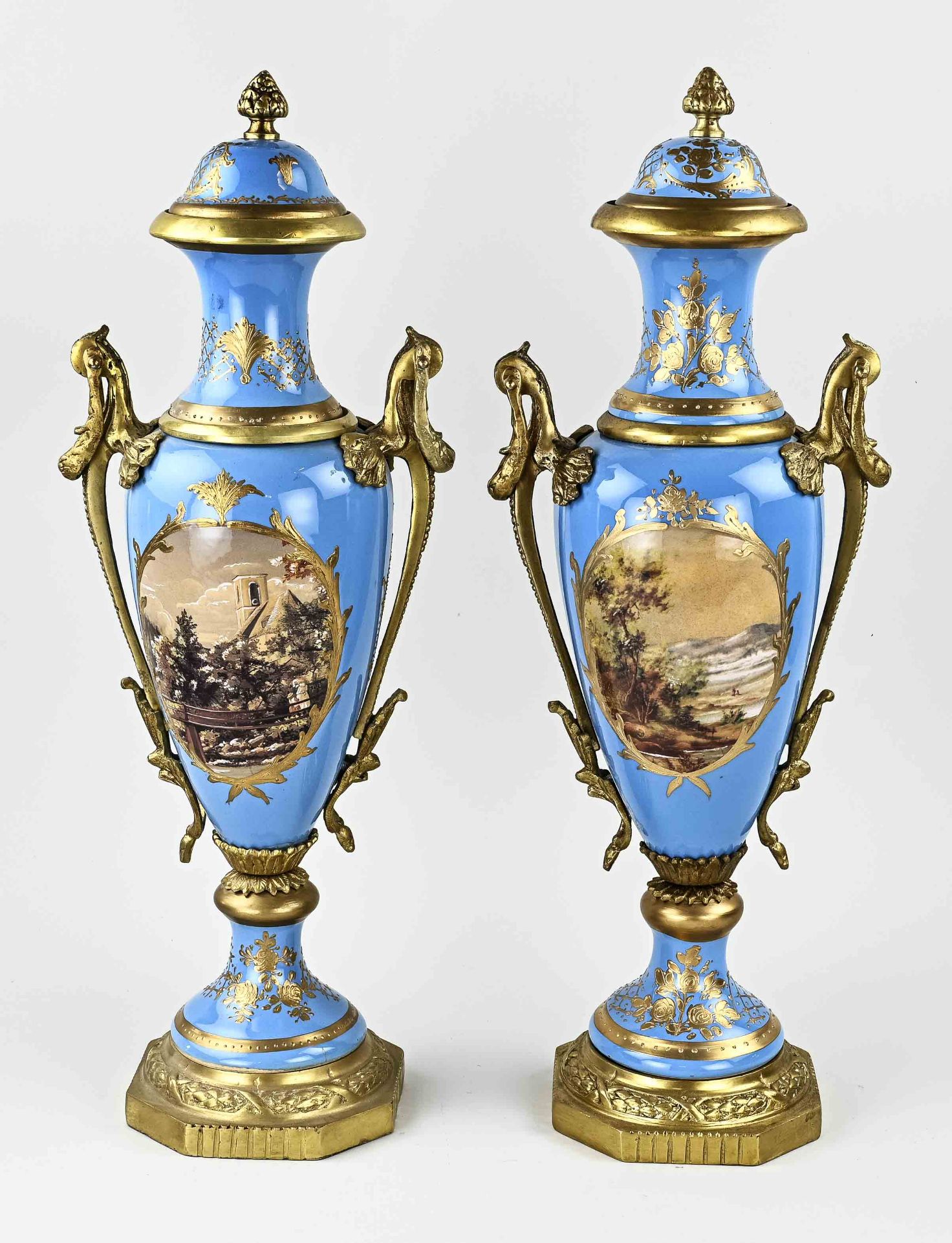 Two Sevres style vases, H 57 cm. - Image 2 of 2