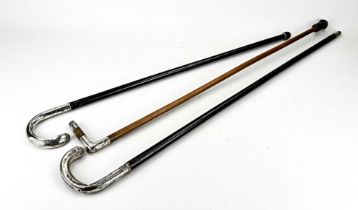 3 Walking sticks with silver