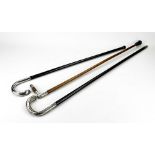 3 Walking sticks with silver