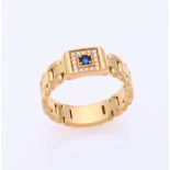 Gold ring with diamond and sapphire