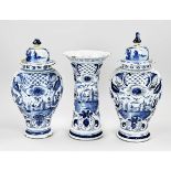 Three-piece 18th century Delft vase set