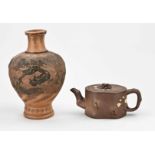 Chinese teapot + dragon vase