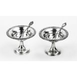 2 silver salt tazzas with spoons