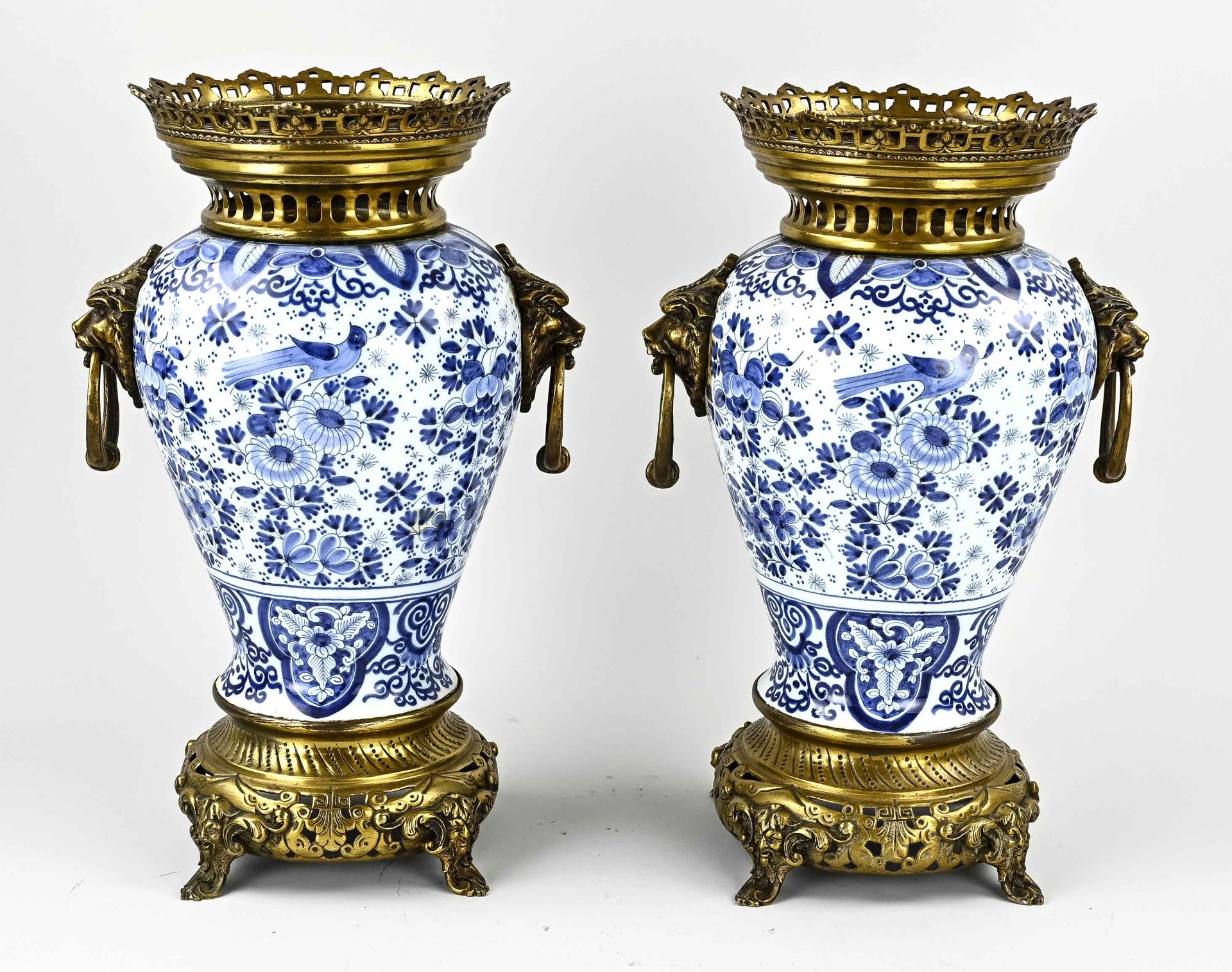 Two Delft show vases, H 37 cm.