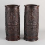Two Chinese brush vases, Ø 13 cm.