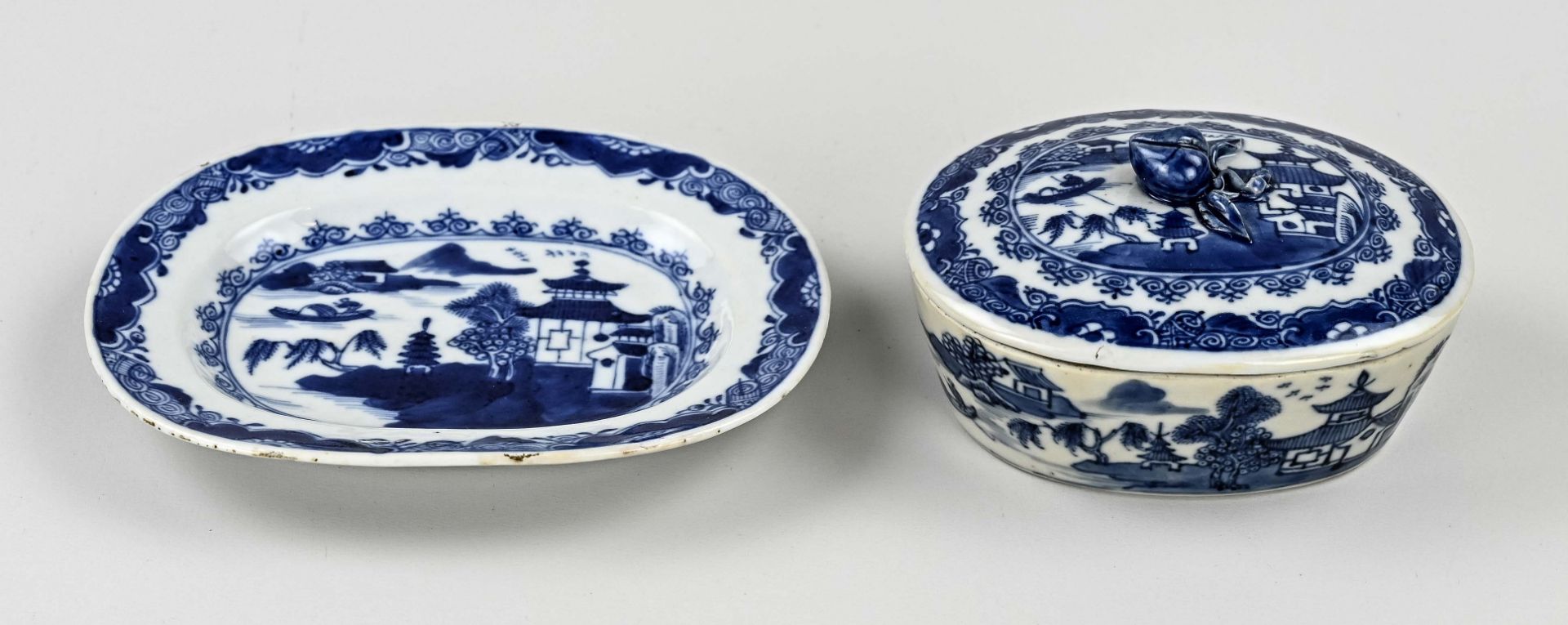 18th century Chinese lidded tureen + saucer - Image 2 of 3