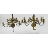 Two bronze hanging chandeliers