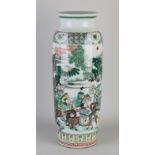 Chinese Familie Verte roll vase, H 47.7 cm.