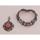 Silver bracelet & pendant with rhodochrosite