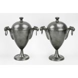 Two antique pewter chestnut vases, H 29 cm.