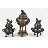 Three Japanese bronze incense burners