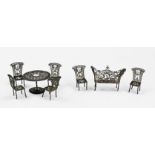 Silver miniature set of chairs and sofa.