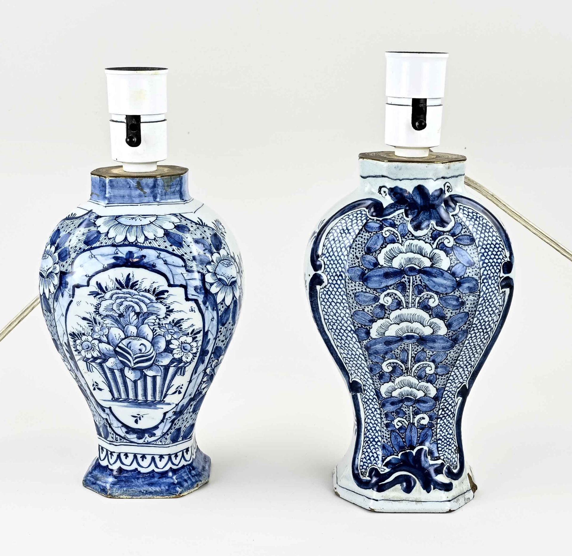 Two 18th century Delft vase lamps