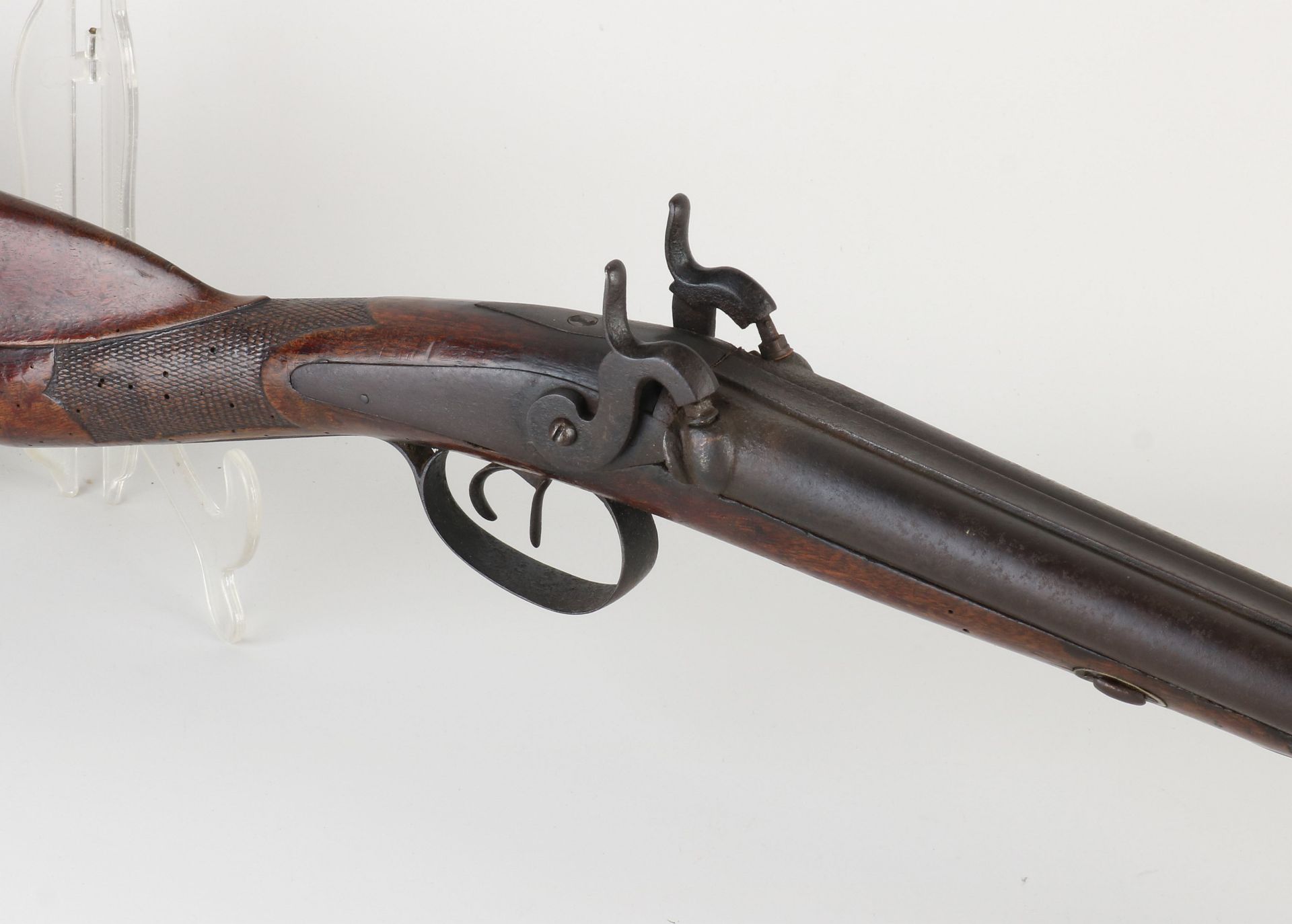 Antique double barrel shotgun, L 122 cm. - Image 2 of 2