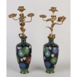 Two cloisonné candlesticks, H 40 cm.