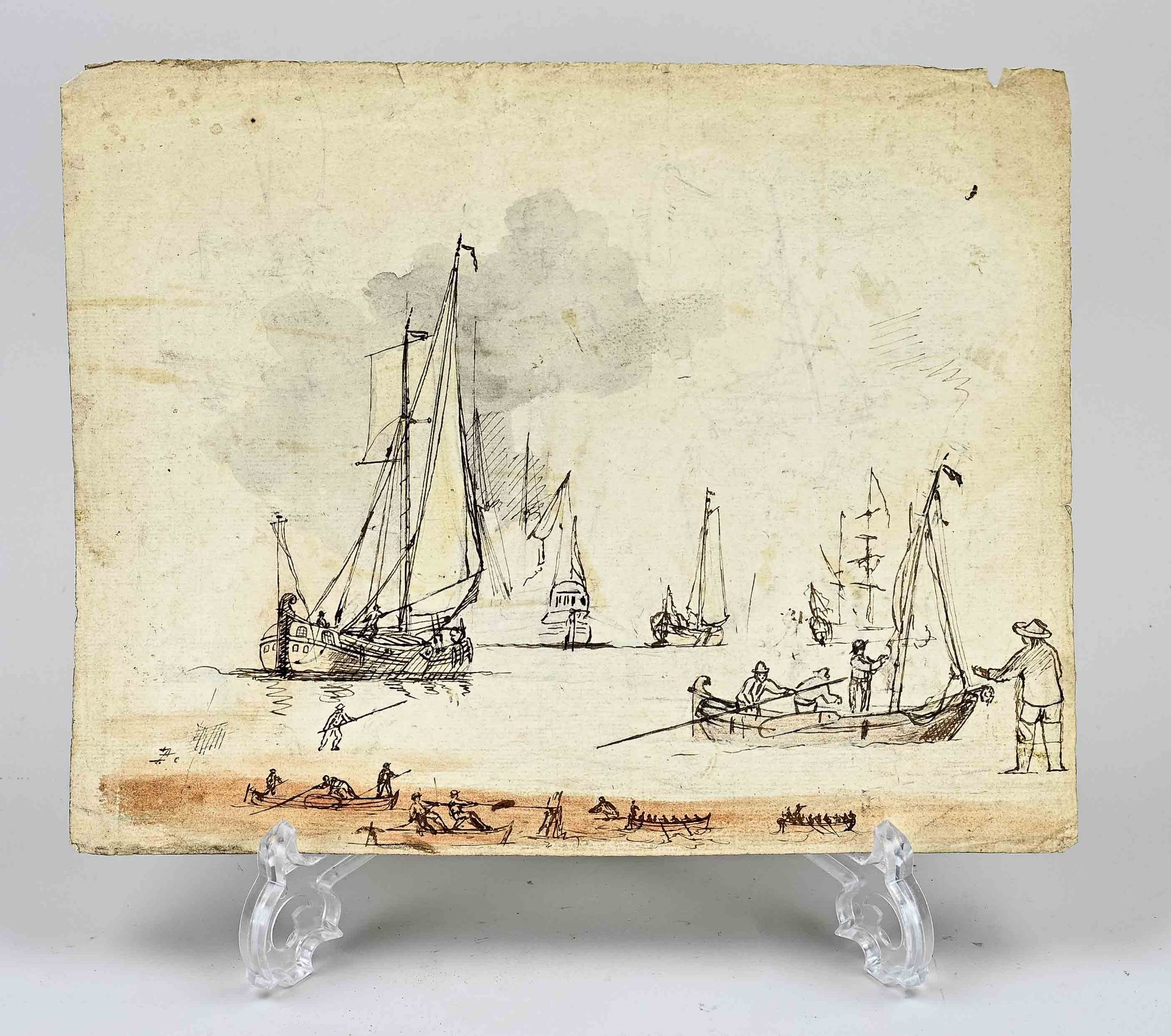 Monogram, 17th Century Sepia with Ships