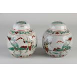 Two Chinese/Cantonese ginger jars Ø 11 cm.