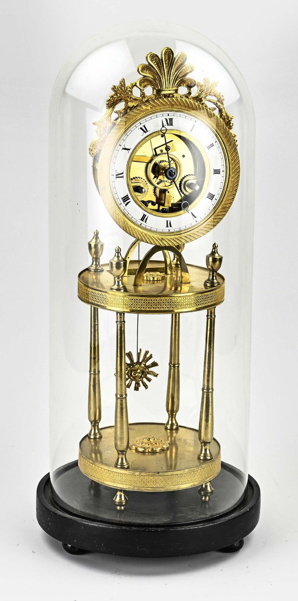 French skeleton mantel clock under bell jar, H 46 cm. - Image 2 of 2