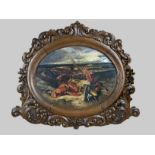 Unsigned, Panoramic landscape with lobster, hare and bird
