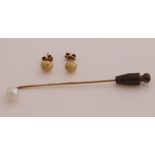 Gold pearl pin & ear studs