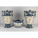 Set of three antique majolica vases, 1900