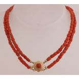 Red coral necklace with gold