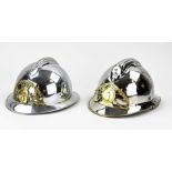 Two antique Japanese fire helmets