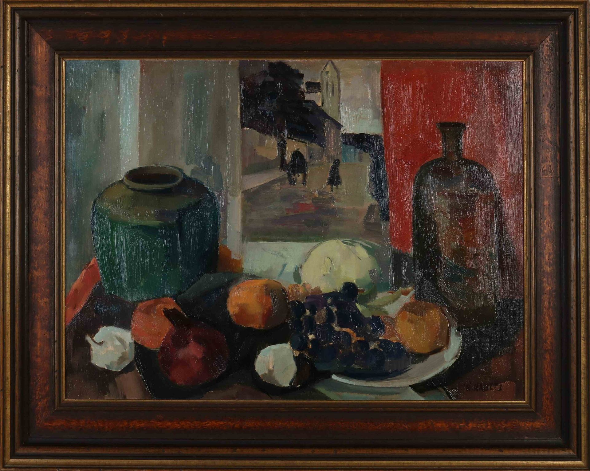 N. Habets, Still life with a village view